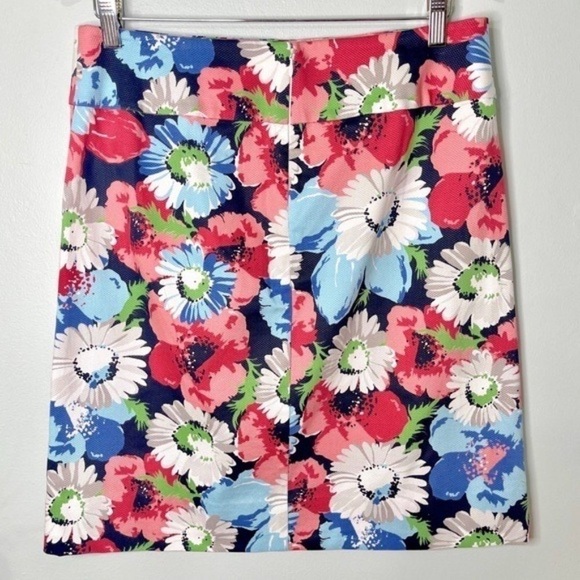 Talbots Pink & Blue Floral Pencil Skirt Cotton Stretch Size 8 - Picture 2 of 10